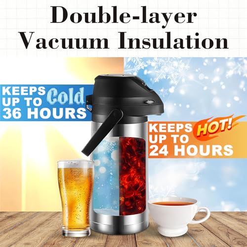 ابريق قهوة مع مضخة من بروسوزا - 64 اونصة/ 1.9 لتر ابريق حراري 24 ساعة - موزع ماء ساخن وقارورة شاي - موزع مشروبات ساخنة من الستانلس ستيل المعزول