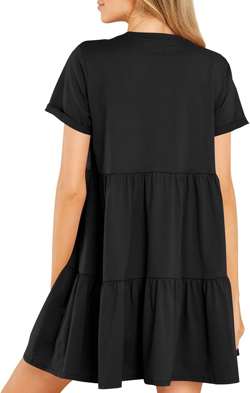 Cosonsen Womens Summer Casual Dresses 2025 Short Sleeve V-Neck Tshirt Dress Flowy Babydoll Dress - Image 2
