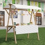 Tragbarer Verkaufsständer aus Holz mit Baldachin/Tischdecke, 120/150 cm lang, mobiles Straßenfutter, zusammenklappbare Räder zum Aufschieben für Veranstaltungen/Festivals/Outdoor
