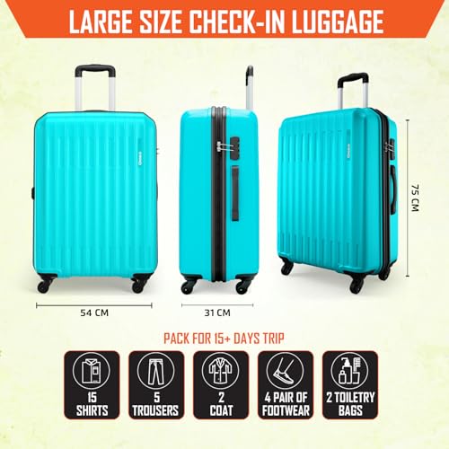Image of Safari Genius Alley 75cm Large Size Check-in Trolley Bag Hard Case Polypropylene, 4 Spinner Wheels, 360 Degree Wheeling Luggage, Travel Bag, Suitcase for Travel, Trolley Bags for Travel, Scuba Blue