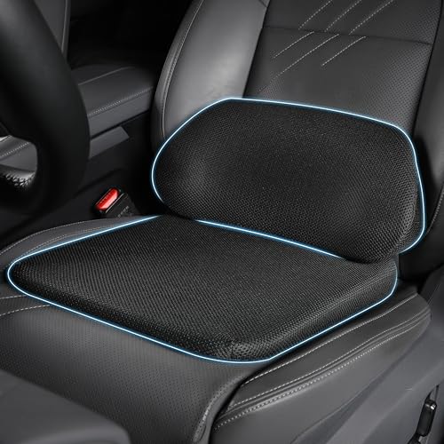 POKSRI 車 シートクッション & ランバーサポート セット 車 座布団 低反発スポンジ ミディアムソフト 通気性メッシュ繊維 車用・オフィス兼用 姿勢矯正 腰痛緩和 ドライブ・休息・学習・デスクワークに最適
