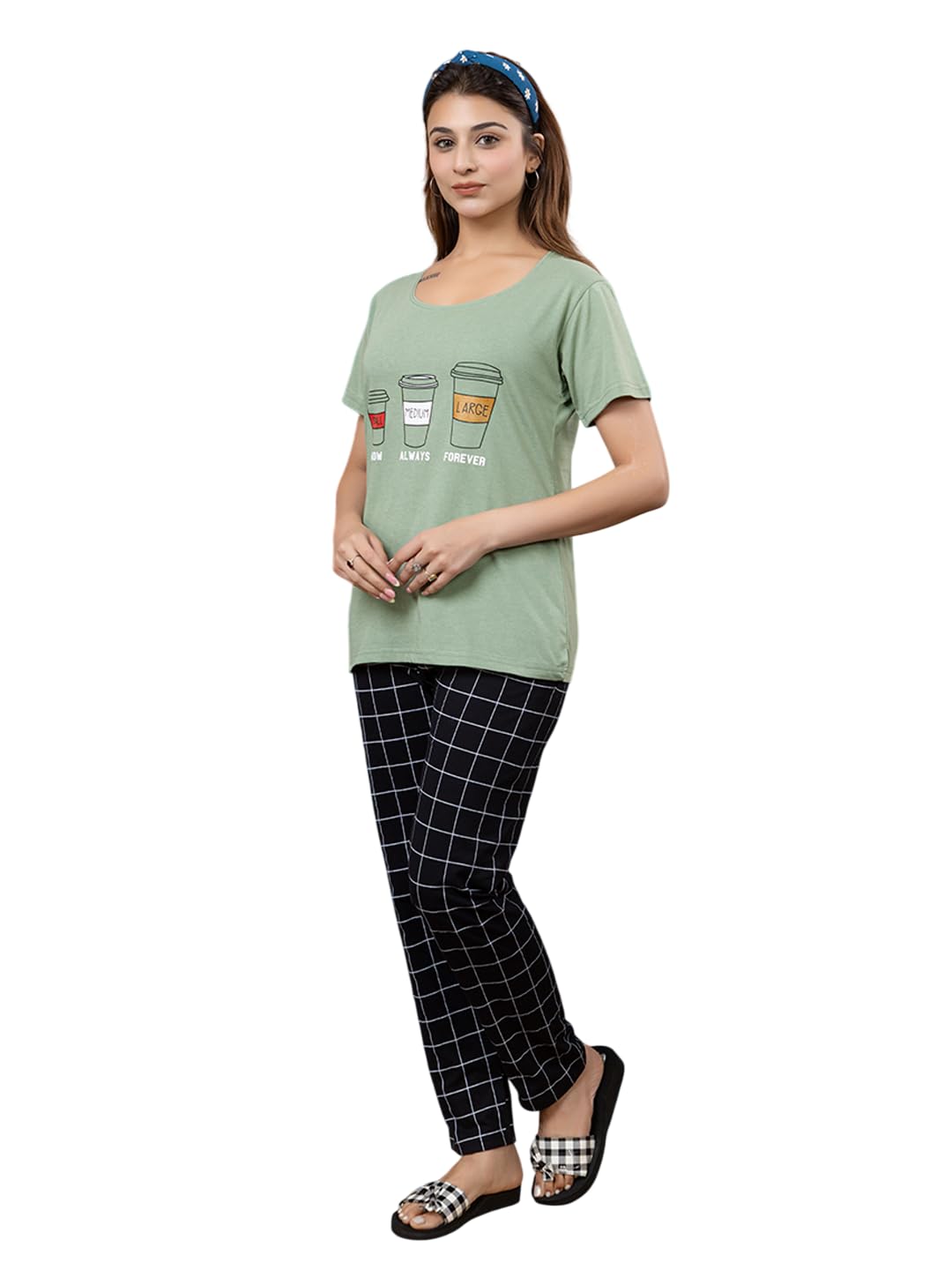 twenty me Women's Round Neck Short Sleeve Nightwear Set | Soft Cotton Printed Top & Lounge Pants-picture-35