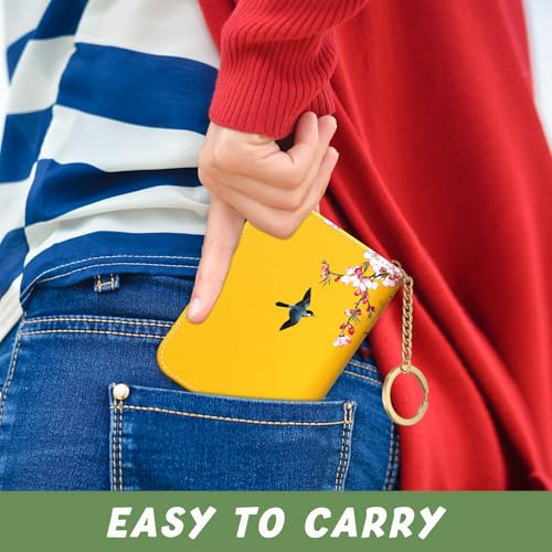 Image of Aiawoxc Credit Card Holder, Small RFID Wallet Slim Leather Card Organizer Case with Zipper and Keychain, Beauty Flowers