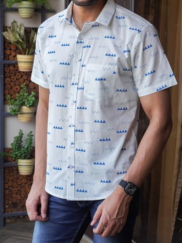 Image of Abstract Printed White Cotton Shirt for Men | Bold Statement Floral - Elegant and artistic floral motifs designed to make you stand out effortlessly in a crowd.