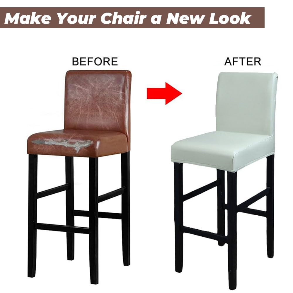 Lot De 4 Housses Tabouret De Bar Extensibles - Cuir PU Imperméable, Avec Dossier - Protection Et Décoration Salle à Manger