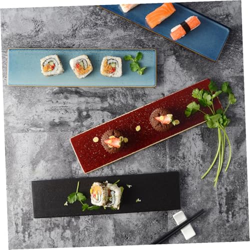 Plato de cerámica rectangular para sushi rojo miniatura 6