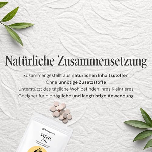 Sensipharm Sneeze Aid - Katzenschnupfen Tabletten für Katzen bei Niesen, Schnupfen & Nasenausfluss - Natürliche Kräuterformel zur Unterstützung der Atemwege & Abwehr - 90 Tabletten