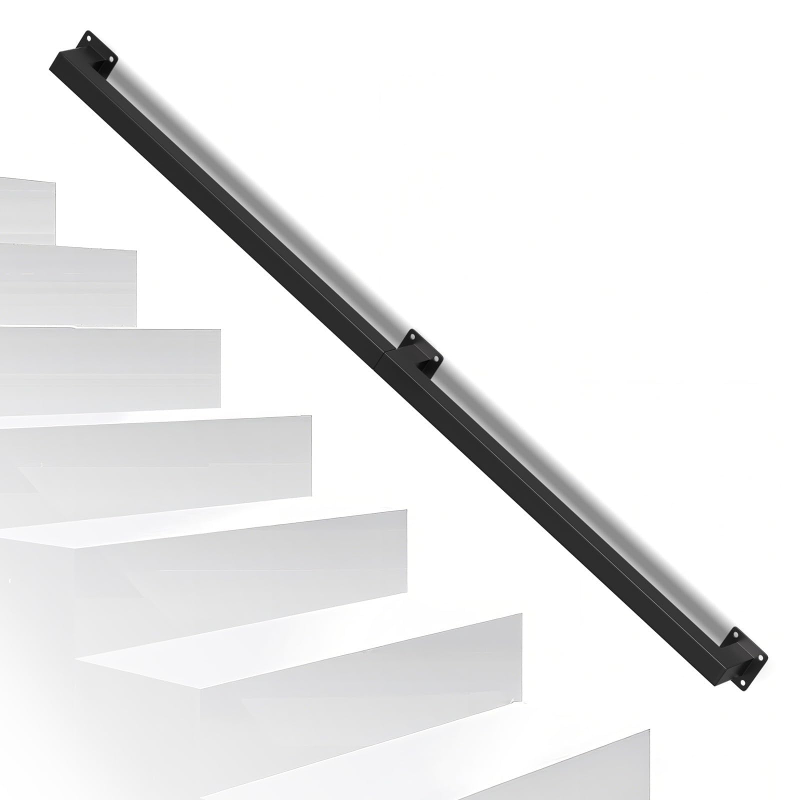 Wdfym A Stair Railing Indoor - For Stairs, Black Metal Staircase Hand Rails