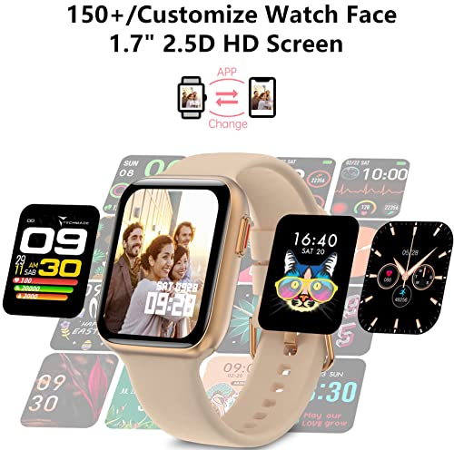 BRIBEJAT BT8 Smart Watch for Women (Dial/Answer Call) 1.7’’ 2.5D Screen Fitness Tracker Pedometer SpO2/Heart Rate/Sleep Monitor Compatible with iPhone Samsung Android Phone, Rose Gold - Image 3