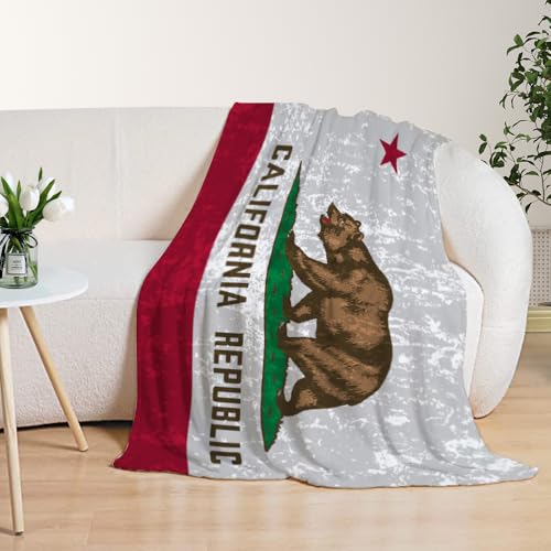 Image of YeeJu Patriotic Throw Blanket 4th of July Memorial Day Fourth of July Throw Blanket for Couch Bed Soft Fuzzy Fleece Blankets Independence Day California Republic Flag Veteran Blanket 50x60