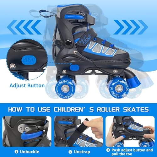 Image of Nattork Children's Roller Skates for Boys, Blue Adjustable Roller Skates for Toddlers Aged 4, 5, 6 and 7 Years for Beginners in Outdoor Sports, Best Birthday Gift for Children