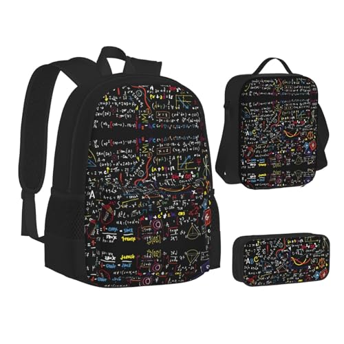 Math Formula Print 3 Piece Set Backpack, Lunch Bag, Pencil Case, Cute Sturdy For College And Travel2