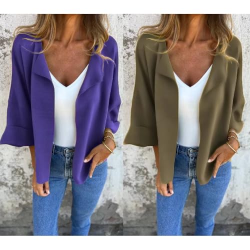 Casual Faux Suede Cardigan,Women's Casual Lapel Faux Suede Cropped Jacket,Lapel Cropped Jacket 3/4 Sleeve Open Front Coats4