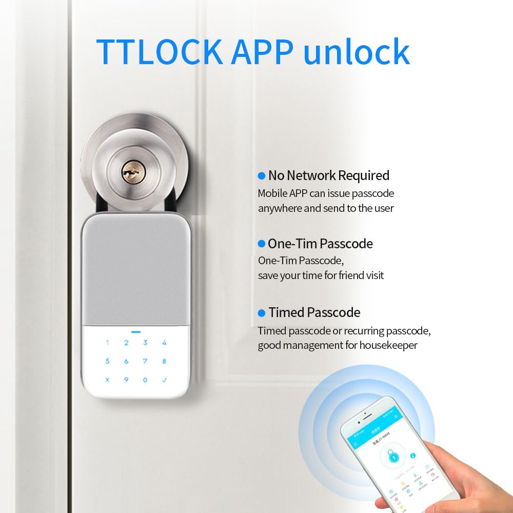 Sejf na klucze, Sejf na klucze TTlock z czytnikiem linii papilarnych Bluetooth Wifi Cyfrowa skrzynka Aplikacja Zdalne odblokowywanie Montaż ścianie Skrzynka zabezpieczające kłódka(KB2-TTLOCK-Password)