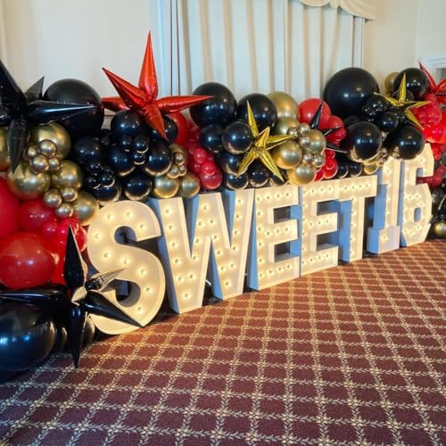 Image of 153Pcs Red and Black Gold Balloons Garland Arch Kit with Stars - 22 18 12 10 5 inch Different Latex Balloons for Anniversary Casino Night Hollywood New Years Movie Night Prom Party Decorations