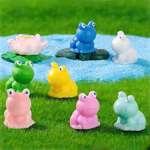 YESHLiky 35 Pcs Resin Mini Frogs, Colorful Frog Miniature Figurines, Creative Animals Statues, Micro Moss Landscape for Bonsai Garden Decor DIY Accessories Cover