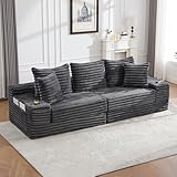 Schlafsofa - Boneless Sofa 4 Sitzer, Sofa mit Schlaffunktion 273 cm Breit, 2-in-1 Bodensofa Cord Sofa mit Beidseitigen Taschen und Getränkehaltern, Sofa & Couch mit Fünf Weichen Kisse (dunkelgrau)