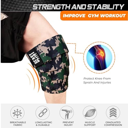 Image of STEIGEN FITNESS Beast Mode Weight Lifting Knee Support For Gym, Knee Wraps for Squats,Knee bands For Men,Knee Straps, Weight Lifting, Cross fit, Gym Workout (camouflage Green)