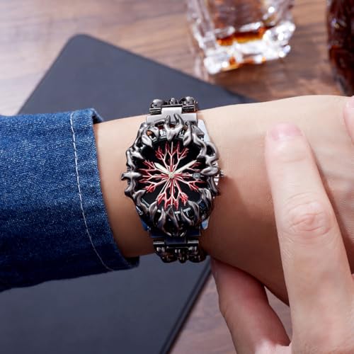 Image of CARLIEN Gothic Claw Watch for Men - Unique Stainless Steel Wristwatch, Luminous Hands, Waterproof Quartz Movement, Futuristic Melting Style, Cool Red & Green Color Options
