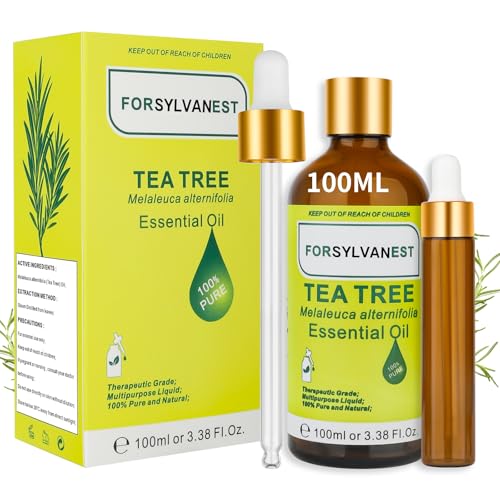 FORSYLVANEST Aceites Esenciales de Árbol de Té 100ML 100% Aceites Esenciales Naturales Puros Apto para Difusores,Humidificadores, Baños, Masajes SPA (Blanco)