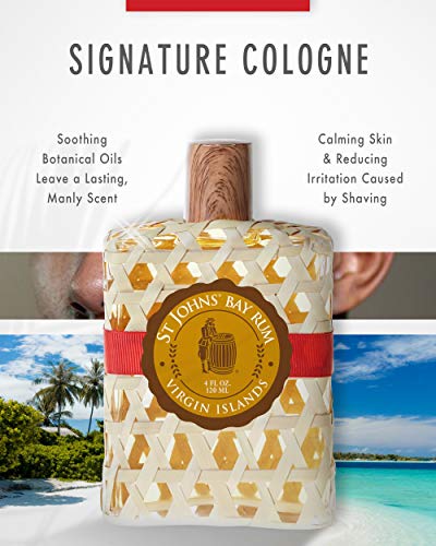 St Johns Bay Rum Aftershave and Cologne | Made with Bay Leaves from the Virgin Islands | Best Selling Bay Leaf After Shave Fragrance for Men | (4 oz Splash Bottle )