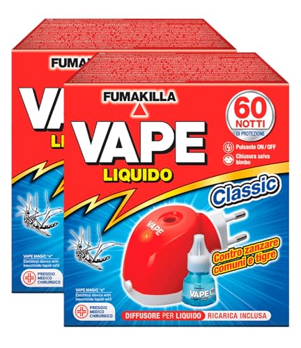 Vape - Difusor eléctrico con carga líquida Classic 60 noches insecticida mosquitos comunes tigre y moscas Presidio médico quirúrgico – 2 paquetes