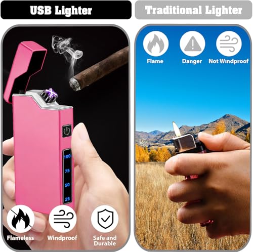 Encendedor eléctrico rosa dual arco plasma recargable USB miniatura 5