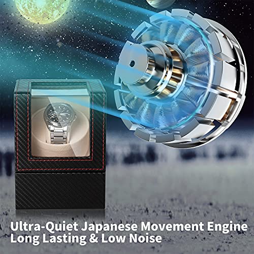 image for Efaithtek Automatic Single Watch Winder in Black Carbon Fiber Leather 