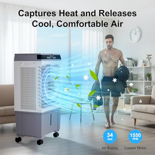 Swamp-Cooler-Air-Conditioner-Evaporative-Air-Cooler-with-53-Gallon-Water-Tank-4-Ice-Box-Remote-12H-Timer-120Oscillation-Portable-Cooling-Fan-with-3-Speeds-for-Bedroom-Home-Office Swamp Cooler Air Conditioner Evaporative Air Cooler with 53 Gallon Water Tank 4 Ice Box Remote 12H Timer 120Oscillation Portable Cooling Fan with 3 Speeds for Bedroom Home Office