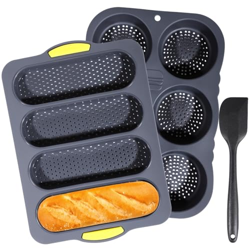 YOFAPA 3 PCS Silicone Baguette Pan and Hamburger Bun Pan Set,Non-...
