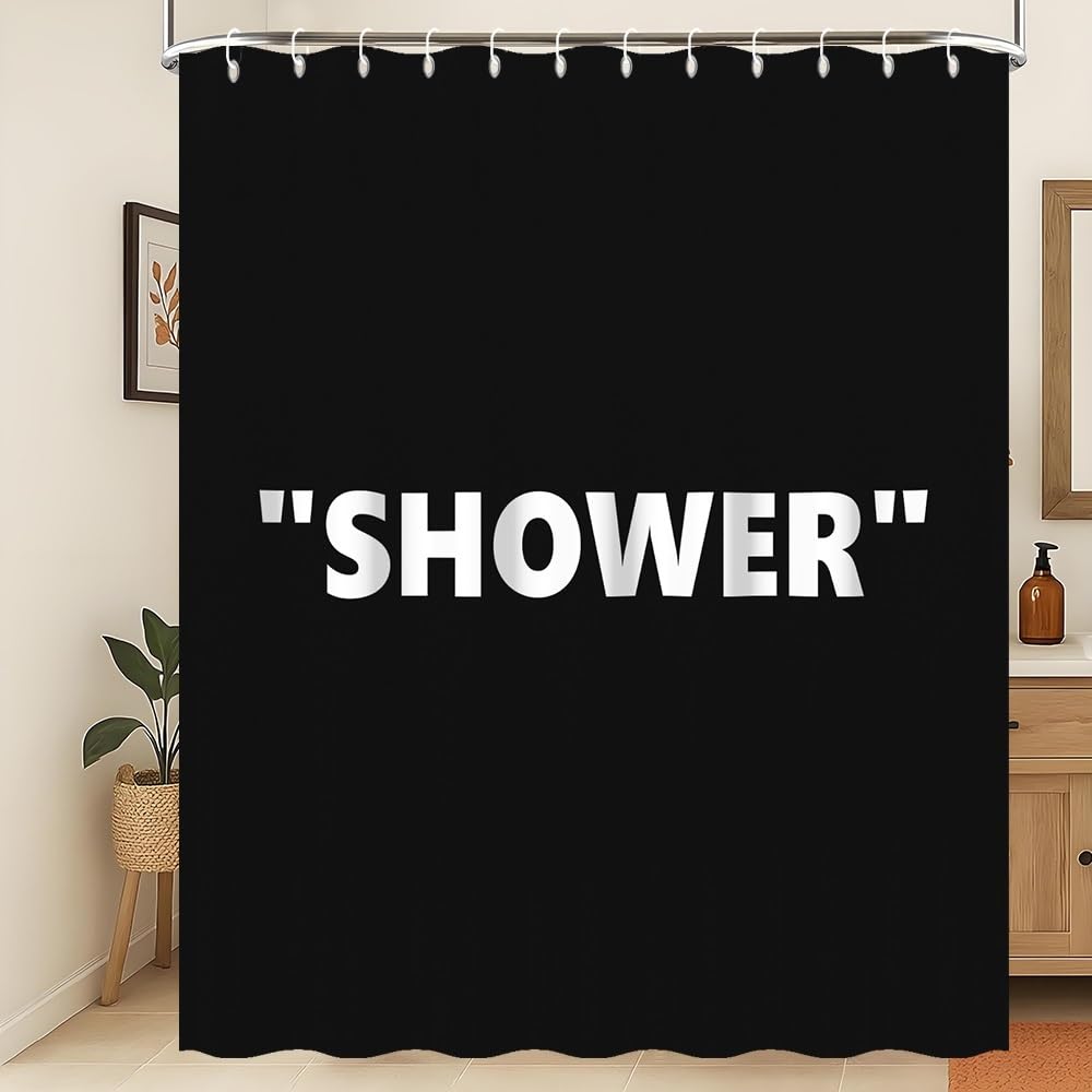Xiaoterna Black and White Shower Curtain Modern Abstract Art Funny Terse Word Waterproof Bathroom Curtain Contemporary Minimalism Aethetic Black Mildew Resistant Fabric Home Decoration 105x160cm
