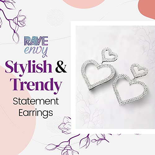 Rave Envy Heart Earrings for Women Trendy - Silver Heart Dangle Earrings with Diamond Like Look - Fashionable Statement Earrings for Womens - Perfect Heart Jewelry as Valentines, Birthday3
