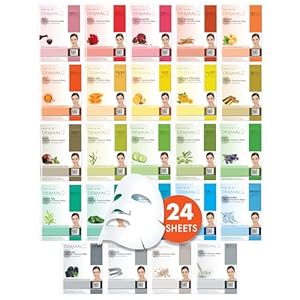 DERMAL 24 Combo Pack Collagen Essence Full Face Facial Mask Sheet – Sensitive Soothing, Nourishing Cleansing Korean Face Mask – Natural Skincare Spa Facial Mask Set for Women, Men