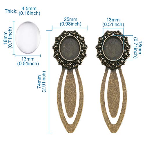 Pandahall 5Sets Oval 18X13Mm Antique Bronze Portrait Bookmark Makings Sets With Alloy Cabochon Bezel Blank Cover Settings & Domed Oval Transparent Clear Glass Cabochons Magnifying Photo Image Tiles #TOP2