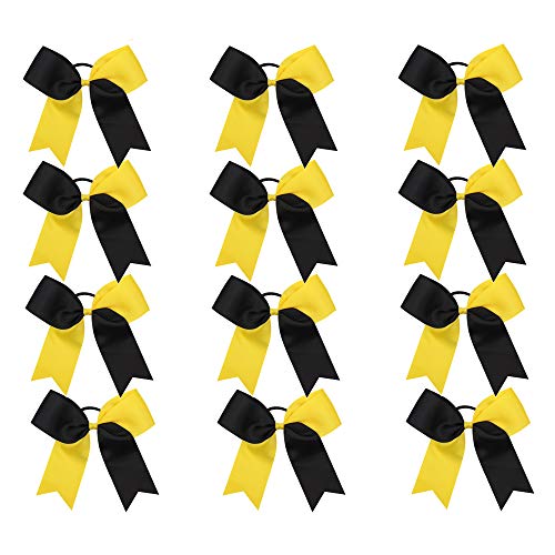 Oaoleer 12pcs 6inch Large Cheer Hair Bows for Cheerleading Teen Girls High School College Sports (Black/Yellow)
