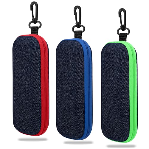 ShanBye Étuis à Lunettes,3 PCS Étuis à Lunettes Rigides en EVA Portable avec Fermeture Éclair et Mousqueton Étui de Voyage Universel pour Lunettes Soleil et Myopie Homme Femme