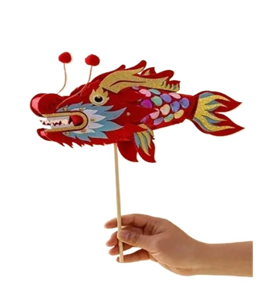 1pcs Mid-Autumn Festival Children's Hand Held Dragon Fish Lantern Handmade Dragon Lantern Material Package New Year(Gold)