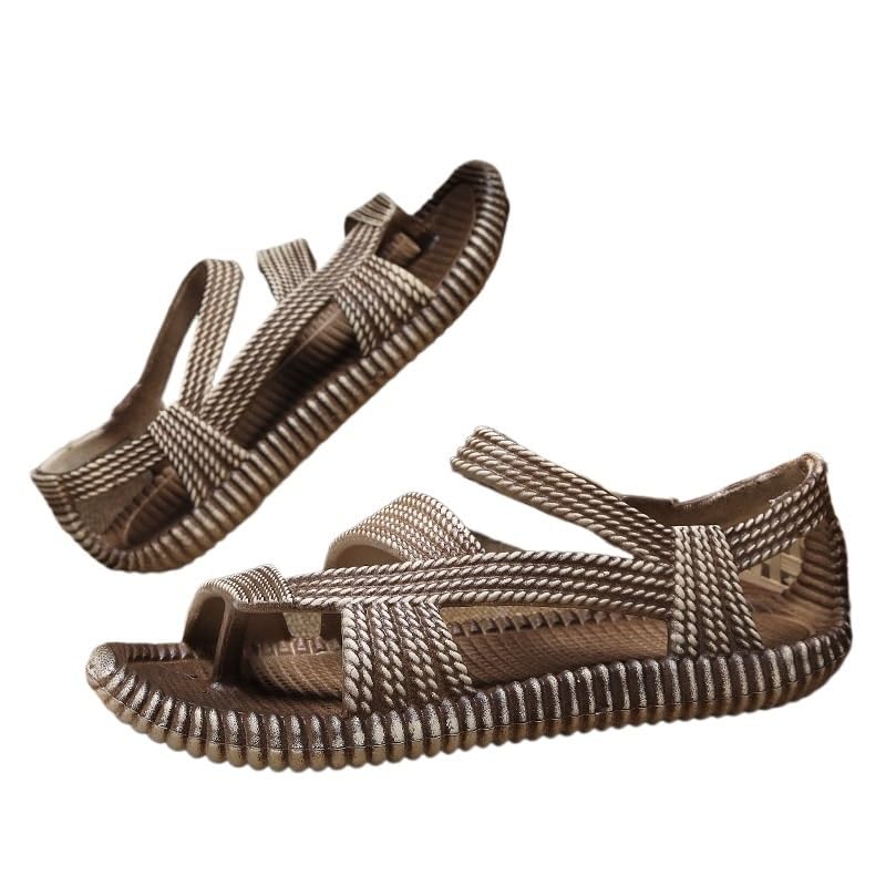 Summer Woven Sandals for Men & Women – Lightweight Outdoor EVA Beach Slippers, Casual Couple-Style Breathable Flip-Flop Shoes with 2cm Heel(Khakis,26-26.5cm)