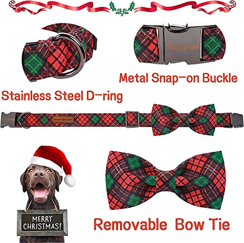 Unique style paws Christmas Dog Collar with Bow Tie Adjustable Red & Green Pet Collar for Small Medium Large Dogs-L - Image 2