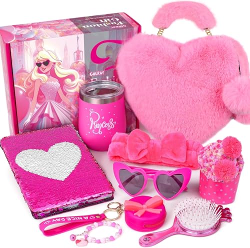Golray Princess Gifts for Girls Toys Aged 4 5 6 7 8 9 10 Years Old, My First Purse with Pretend Play Accessories Handbag/Sunglasses/Diary/Water Bottle, Kid Teen Girl Stuff Birthday Toy