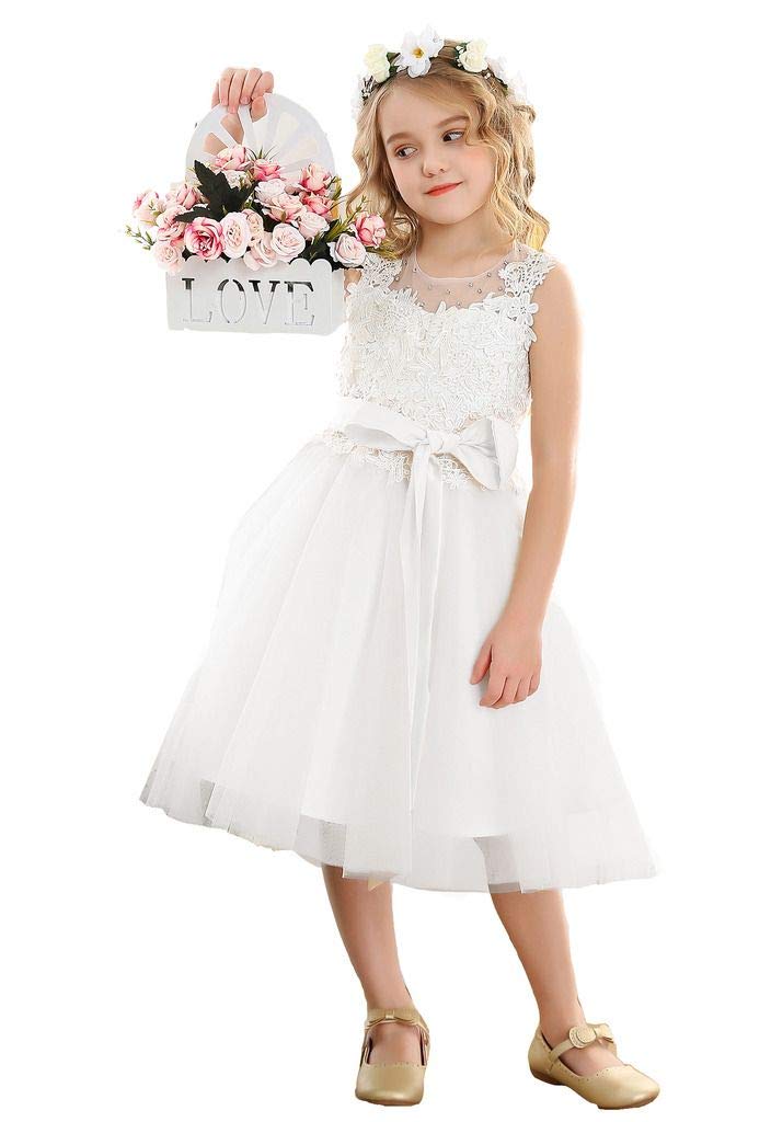 Bow DreamIvory Off White Lace Vintage Flower Girl's Dress