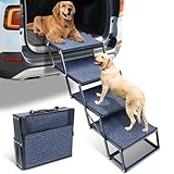 Dog Stairs for Large Dogs, Extra Wide Dog Ramp for Car with Non-Slip Surface, Foldable Pet Steps for Cars, SUV, Truck, RV, Supports up to 200 lbs, 4 Steps