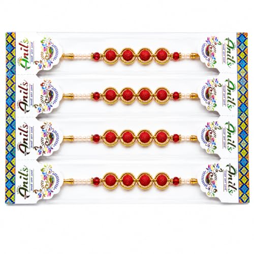 Image of Rakhi Set for Brother Pack of 4 with Roli Chawal | Premium Designer Traditional Rakhi Combo | Handmade Raksha Bandhan Thread | Festive Rakhi Gift for Bhai sk5