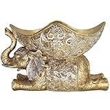 CSjihua Elephant Statue with Storage Tray - Gold Figurine Sculpture, African-Inspired Home Decor for Living Room, Office, Bookshelf, or Desk, for Art Lovers