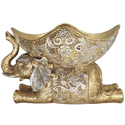 Estatua Elefante con Bandeja de Almacenaje Dorada