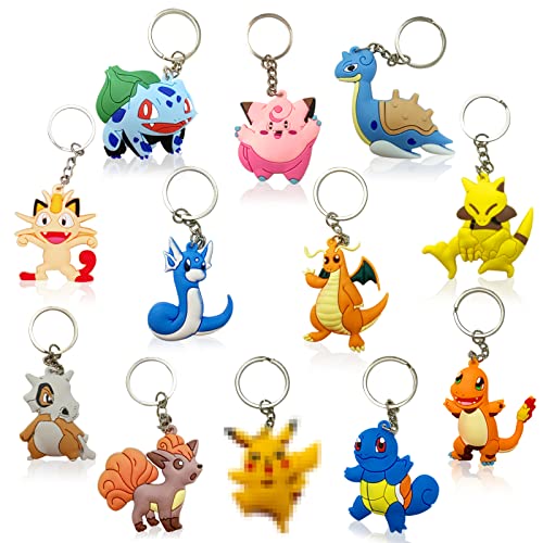 Porte-Clés, 12 Pièces Anneau de Clé, Porte Clés Cartoon Anime, Porte-Clés en Caoutchouc Double Visage, Convient pour la Décoration de Fête Des Enfants, Les Noël, Les Cadeaux D'anniversaire (12) Cover