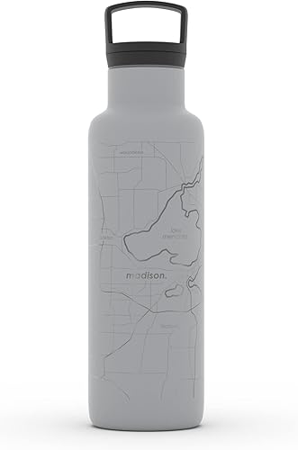 Miniatura 103 de Well Told Botella de agua aislada con mapa de Washington DC grabado, botella de acero inoxidable grabada (21 onzas, blanco) botella aislada de mapa