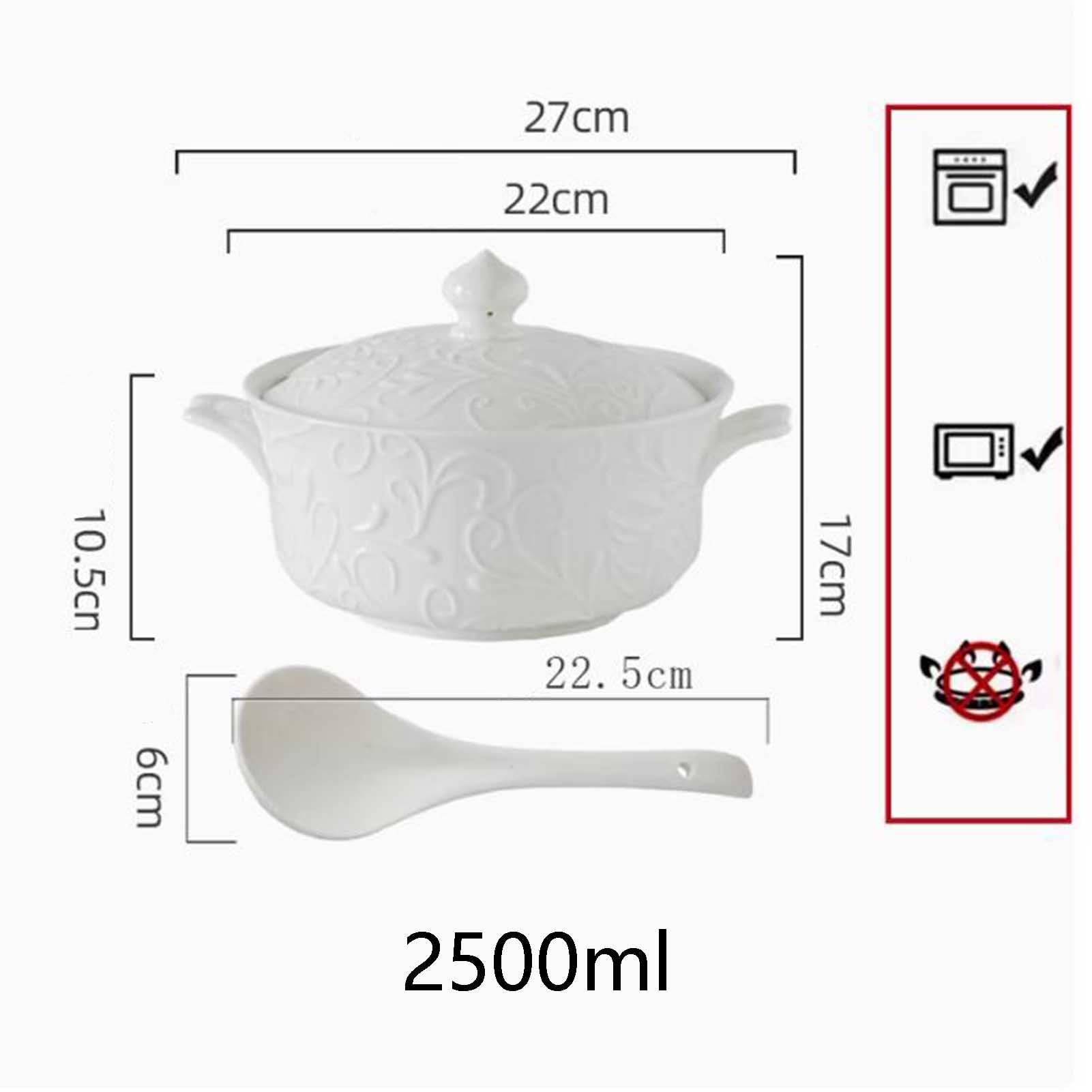 Vnook Suppenterrine mit Doppelgriffen, 2500 ml Suppenschüssel aus Porzellan