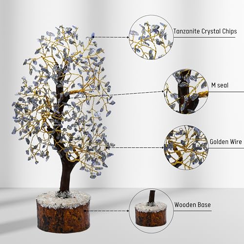 Image of Certified Tanzanite Crystal Tree for Good Luck - Healing Crystals Money Tree for Wealth, Positive Energy at Home Office - Decorative Spiritual Gifts for Vastu, House Warming