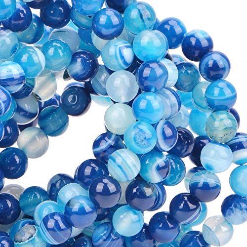 Image of 100Pcs 8mm Blue Stripe Agate Smooth Round Shape Natural Gemstone Loose Beads for 100pcs per Bag (Blue Agate, 8MM)